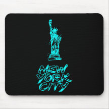 New York City Statue of Liberty Neon Cyan Brush