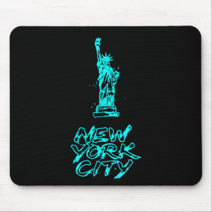 New York City Statue of Liberty Neon Cyan Brush Mouse Pad