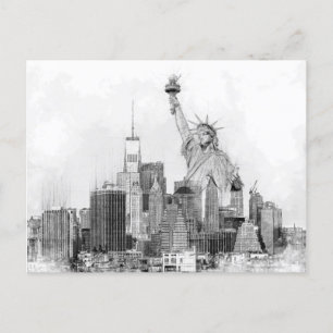 New York City Statue of Liberty Sketch Holiday Postcard