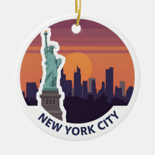 New York City Statue of Liberty Skyline Ceramic Ornament