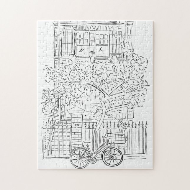 New York City Stoop Black and White Jigsaw Puzzle (Vertical)