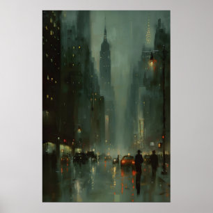 New York City Street Art Painting, Abstract Night Poster
