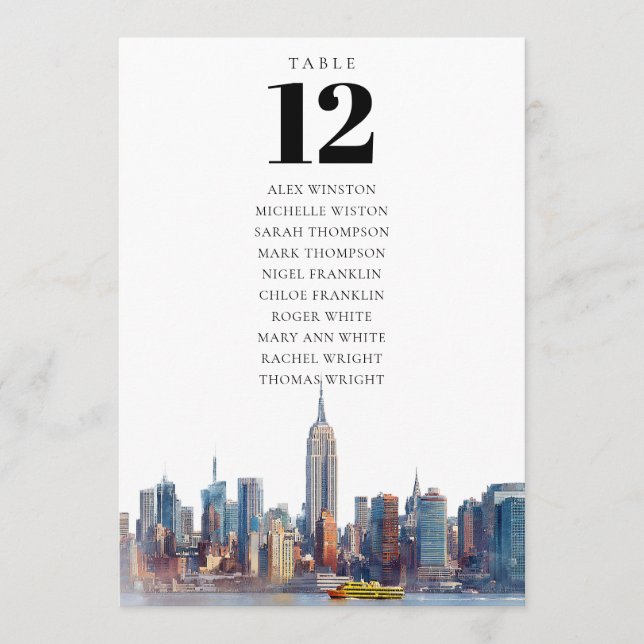 New York City Table Number Seating Chart (Front)