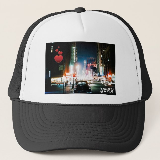 NEW YORK CITY TIMES SQUARE 1950'S NEON NIGHT PHOTO TRUCKER HAT (Front)