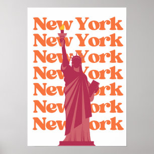 New York City Travel Orange Pink NYC Poster