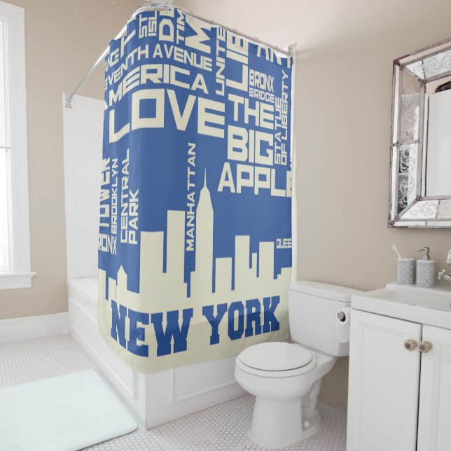 New York City Typography Poster Shower Curtain (In Situ)