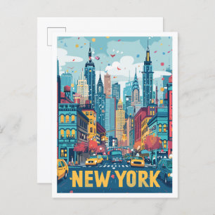 New York City USA Art Vintage Travel Illustration Postcard