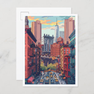 New York City USA Art Vintage Travel Illustration Postcard