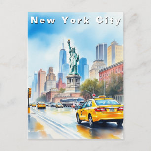 New York City USA Travel Watercolor Postcard