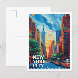 New York City USA Vintage Art Travel Illustration Postcard
