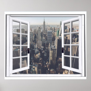 New York City View Faux Window Poster
