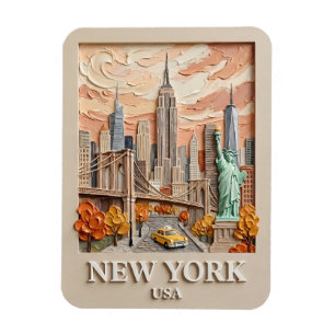 New York City Vintage 3D Textured Skyline Painting Magnet