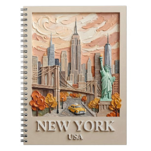New York City Vintage 3D Textured Skyline Painting Notebook