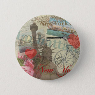 New York City Vintage Liberty Skyline Symbol Art 6 Cm Round Badge