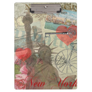 New York City Vintage Liberty Skyline Symbol Art Clipboard