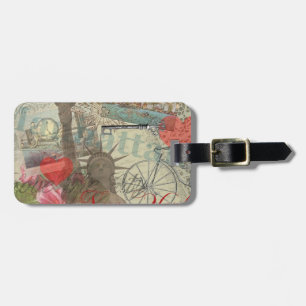 New York City Vintage Liberty Skyline Symbol Art Luggage Tag