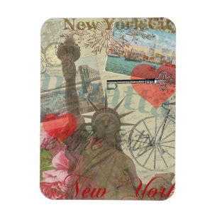 New York City Vintage Liberty Skyline Symbol Art Magnet