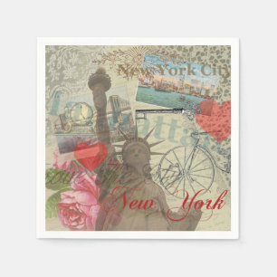 New York City Vintage Liberty Skyline Symbol Art Napkin