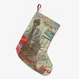 New York City Vintage Liberty Skyline Symbol Art Small Christmas Stocking