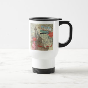 New York City Vintage Liberty Skyline Symbol Art Travel Mug