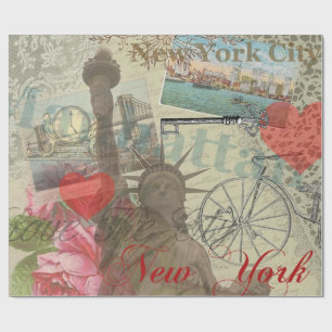 New York City Vintage Liberty Skyline Symbol Art Wrapping Paper