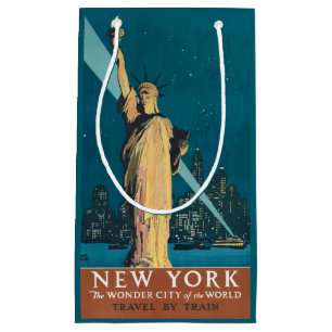New York City Vintage Travel Liberty Skyline Small Gift Bag