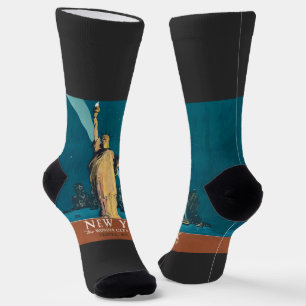New York City Vintage Travel Liberty Skyline Socks