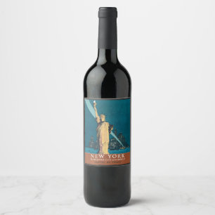 New York City Vintage Travel Liberty Skyline Wine Label