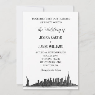 New York City Watercolor Destination Chic Wedding Invitation