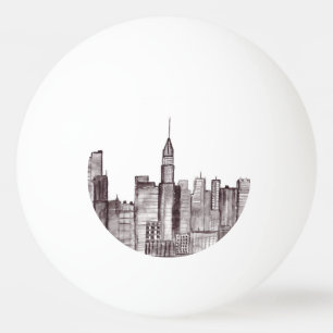 New York city watercolor Manhattan skyline Ping Pong Ball
