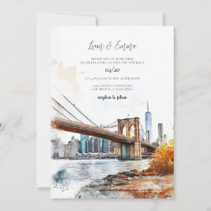 New York City Watercolor Vinatge Wedding Invitation