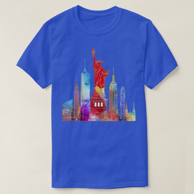 New York City Watercolour Statue of Liberty NYC T-Shirt (Design Front)