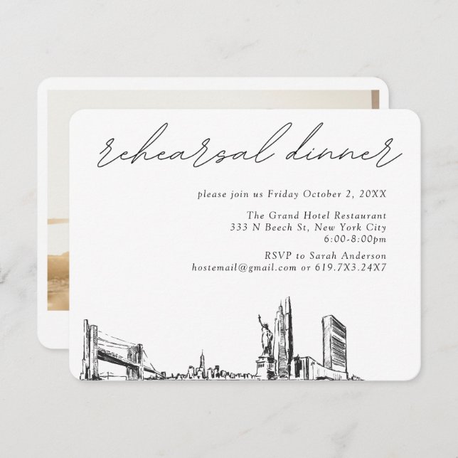 New York City Wedding Elegant Rehearsal Dinner Enclosure Card (Front/Back)