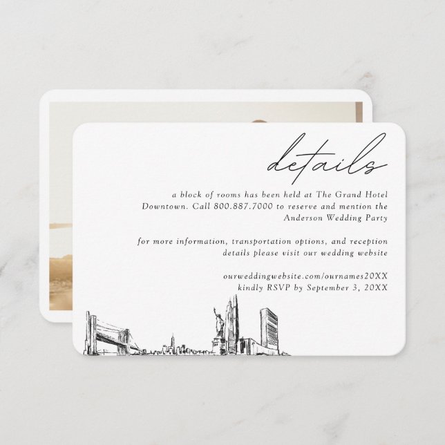 New York City Wedding Hotel Room Block Details Enclosure Card (Front/Back)