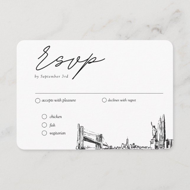 New York City Wedding Traditional RSVP Meal Option Enclosure Card (Front)