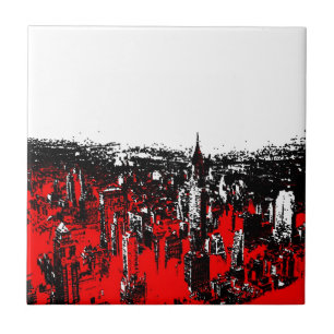 New York City White Red Pop Art Ceramic Tile
