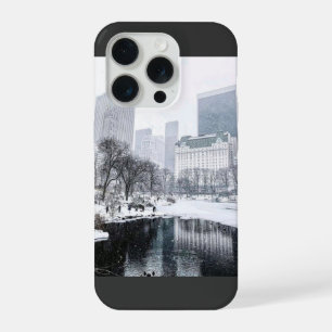 New York City Winter in Central Park Skyline Art iPhone 15 Pro Case