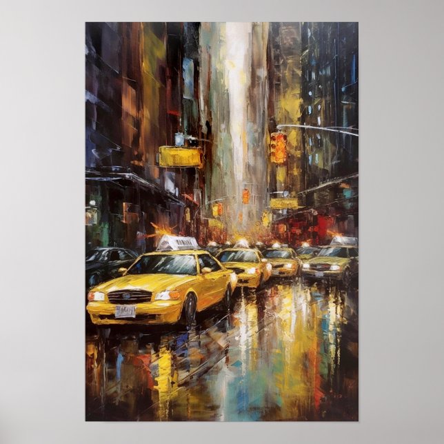 New York City Yellow Cabs Abstract Oil Painting Poster (Front)