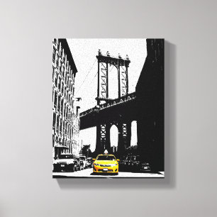New York City Yellow Taxi Brooklyn Bridge Pop Art Canvas Print