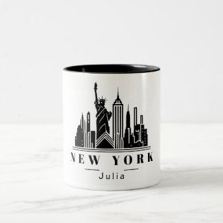 New York Cityscape Black Monochrome Logo Two-Tone Coffee Mug