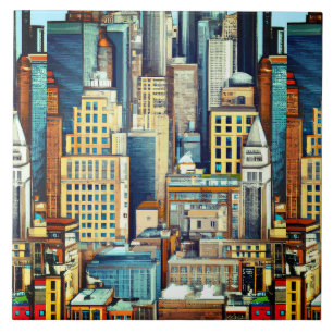 New York Cityscape Illustration Ceramic Tile
