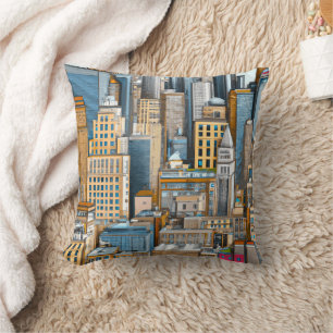 New York Cityscape Illustration  Cushion