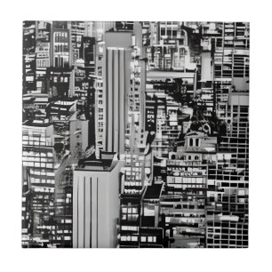 New York Cityscape in Black and White Ceramic Tile