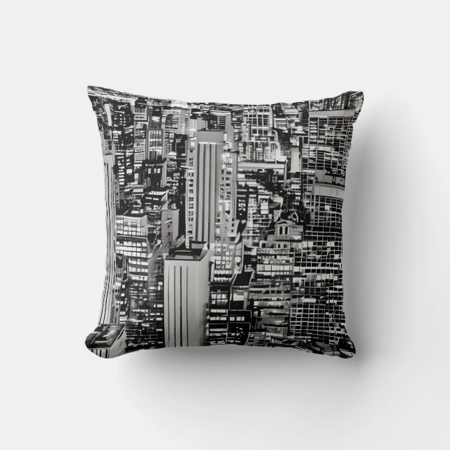 New York Cityscape in Black and White Cushion (Front)