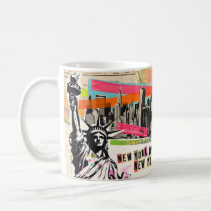 New York Cityscape Travel Magazine Pop Art Collage Coffee Mug