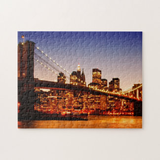 New York cityscape with bridge over river Jigsaw Puzzle