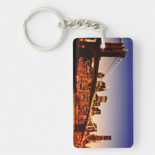 New York cityscape with bridge over river Key Ring