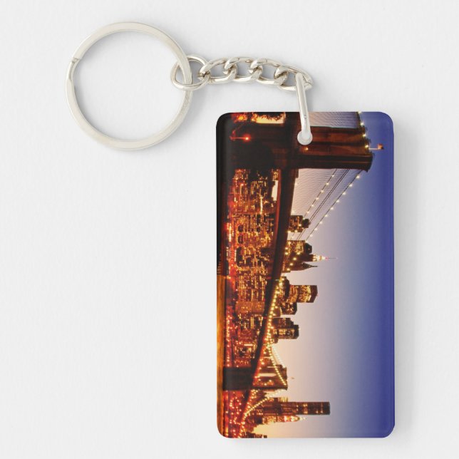 New York cityscape with bridge over river Key Ring (Front)