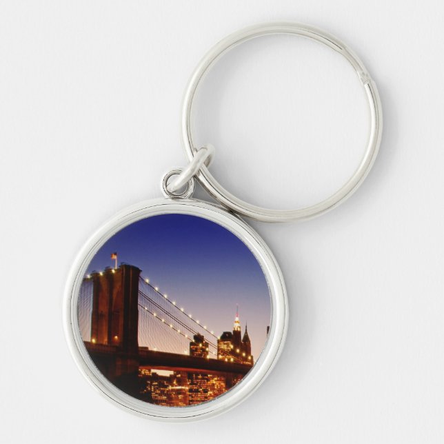 New York cityscape with bridge over river Key Ring (Front)