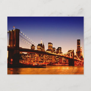 New York cityscape with bridge over river Postcard